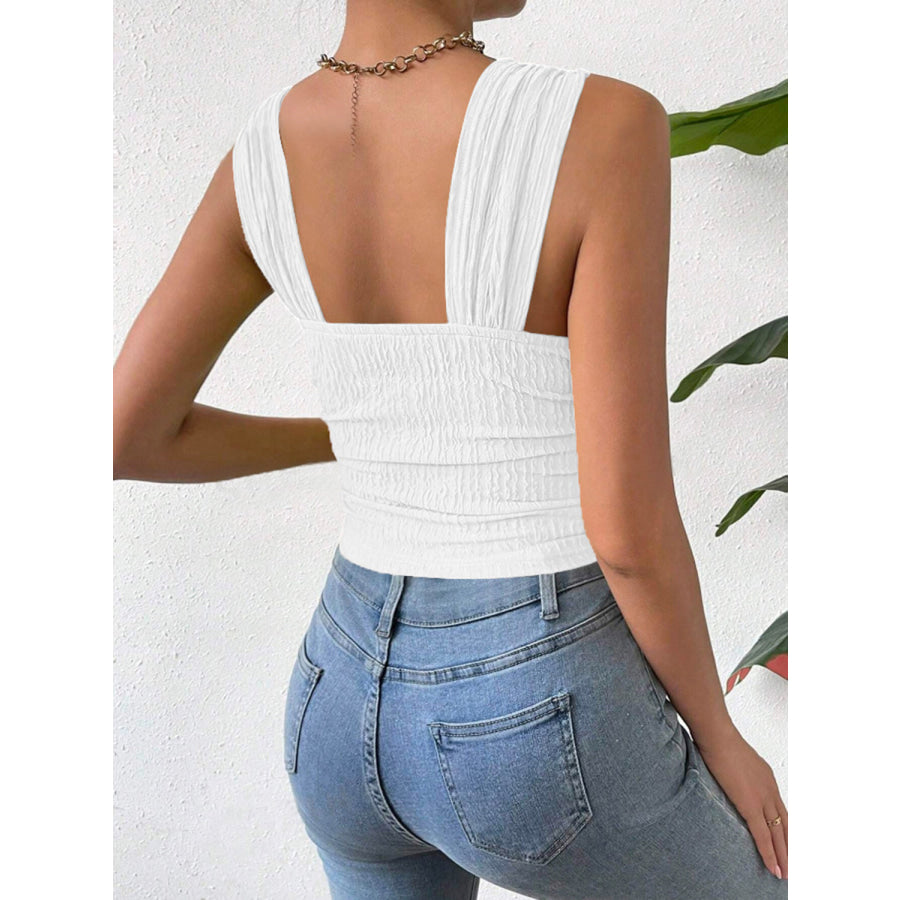 Textured Square Neck Wide Strap Tank Apparel and Accessories