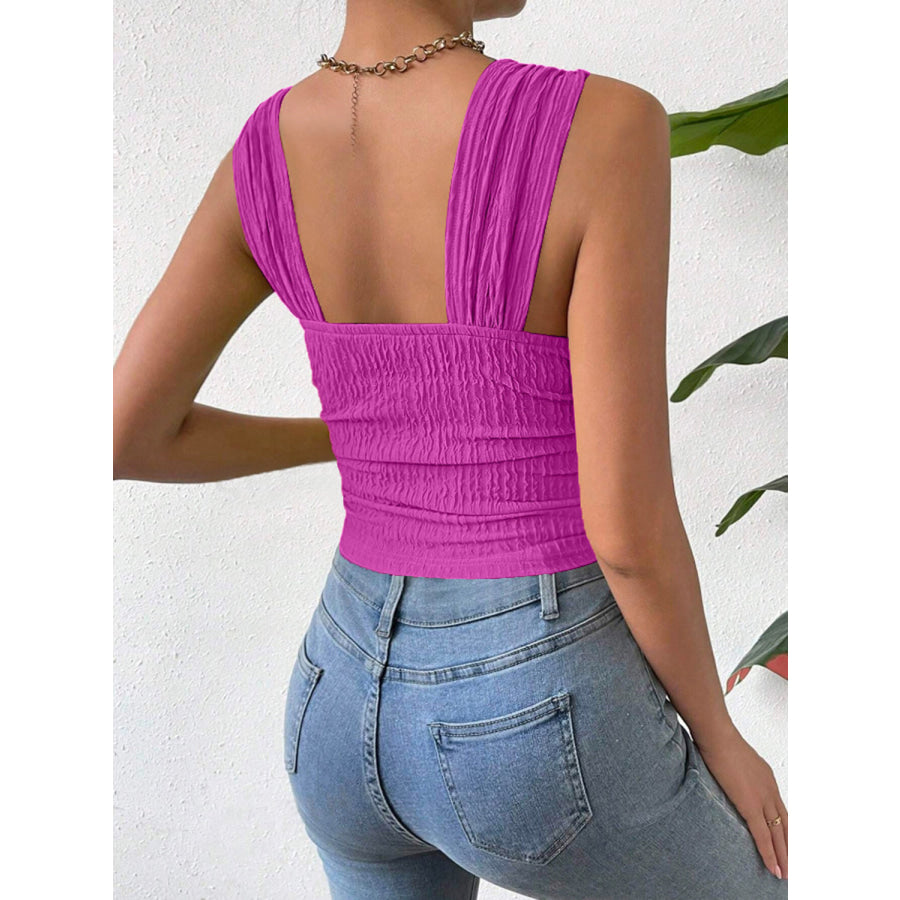 Textured Square Neck Wide Strap Tank Apparel and Accessories