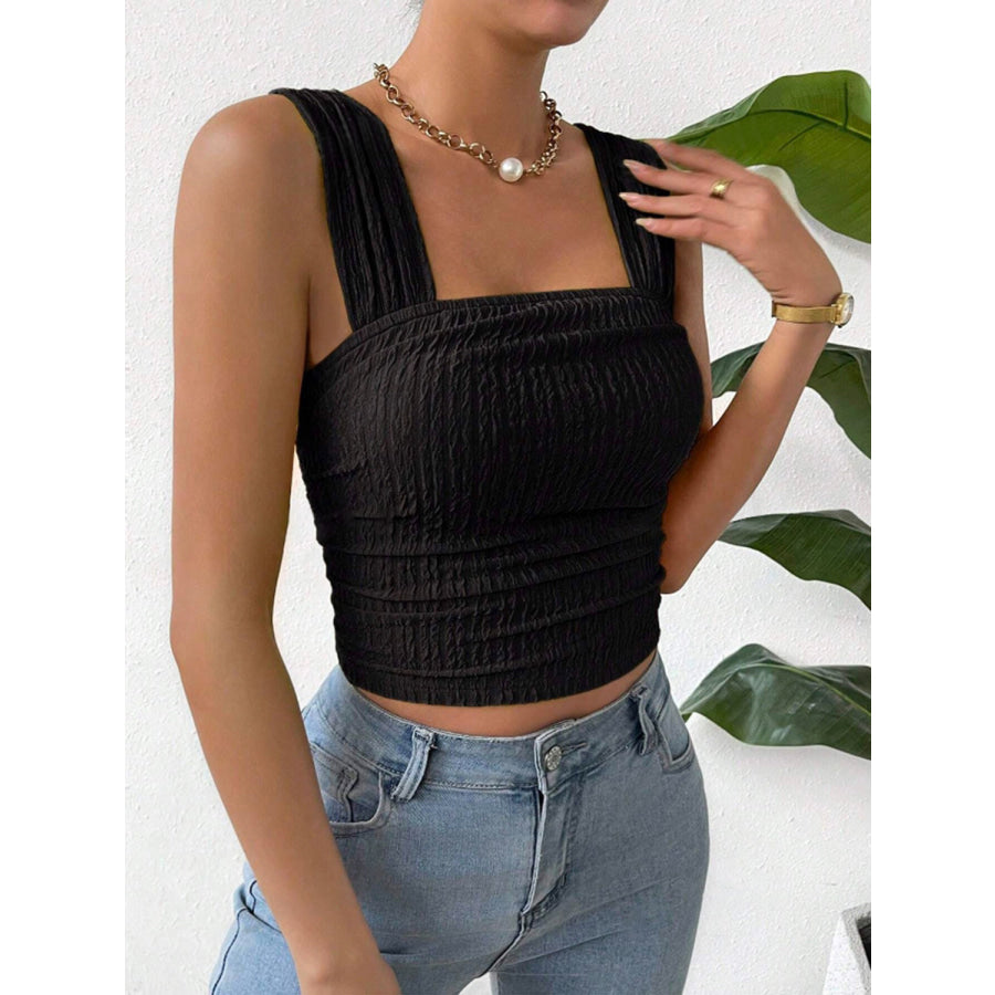 Textured Square Neck Wide Strap Tank Apparel and Accessories