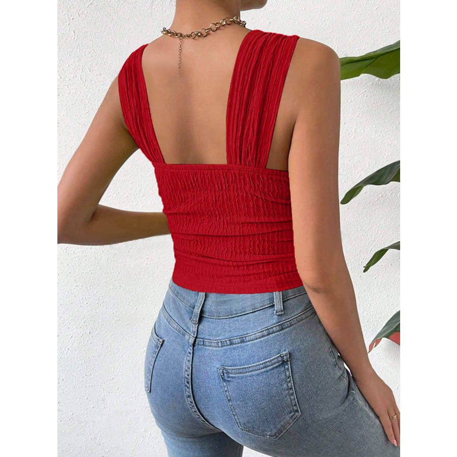 Textured Square Neck Wide Strap Tank Apparel and Accessories