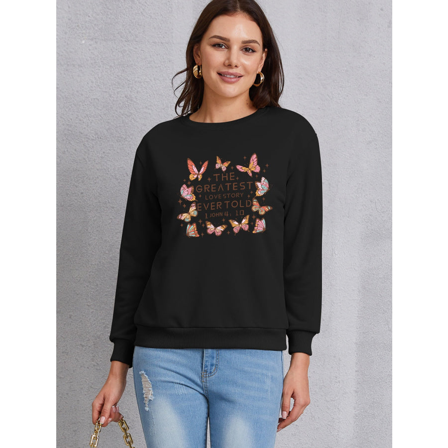 THE GREATEST LOVESTORY EVERTOLD Round Neck Sweatshirt Black / S Apparel and Accessories
