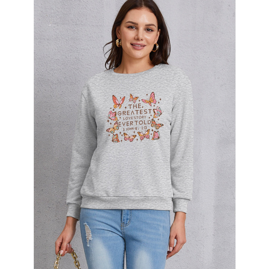 THE GREATEST LOVESTORY EVERTOLD Round Neck Sweatshirt Heather Gray / S Apparel and Accessories