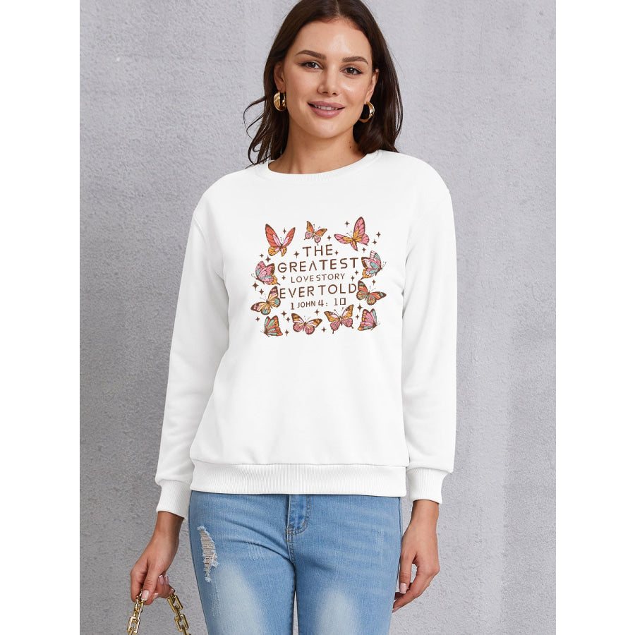 THE GREATEST LOVESTORY EVERTOLD Round Neck Sweatshirt White / S Apparel and Accessories