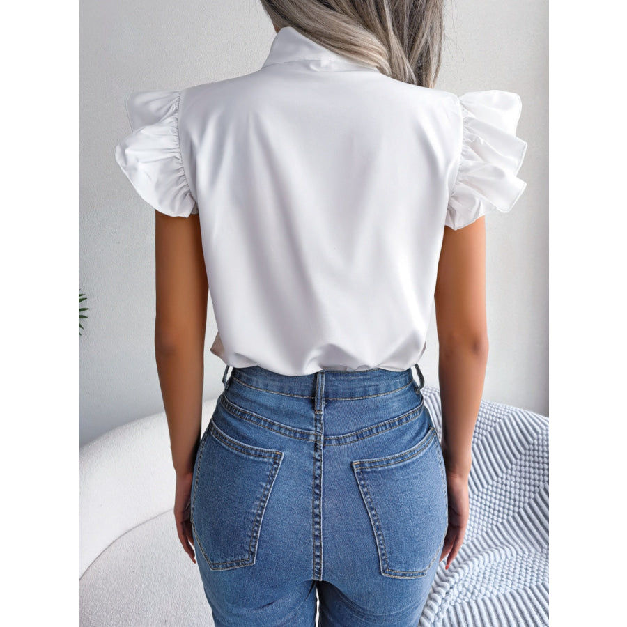 Tie Neck Cap Sleeve Blouse Apparel and Accessories