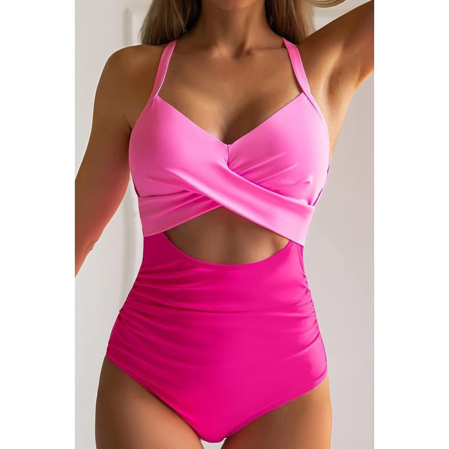 Tied Crisscross Cutout One-Piece Swimwear Hot Pink / S Apparel and Accessories