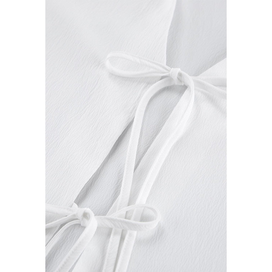 Tied Johnny Collar Long Sleeve Top and Pants Set Apparel and Accessories