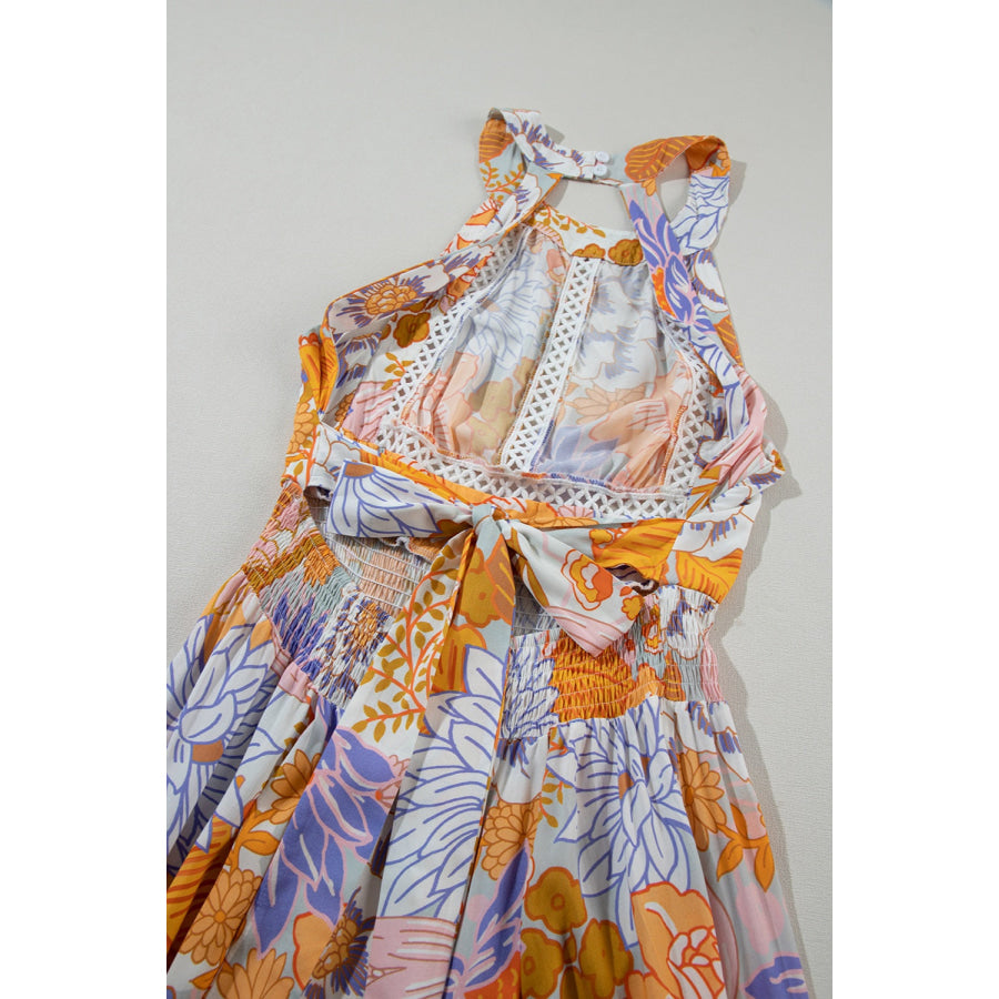 Tied Printed Grecian Sleeveless Maxi Dress Apparel and Accessories