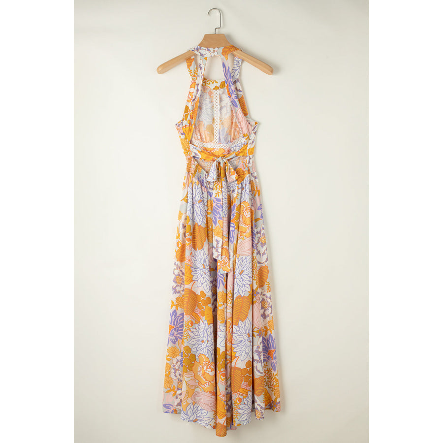 Tied Printed Grecian Sleeveless Maxi Dress Apparel and Accessories