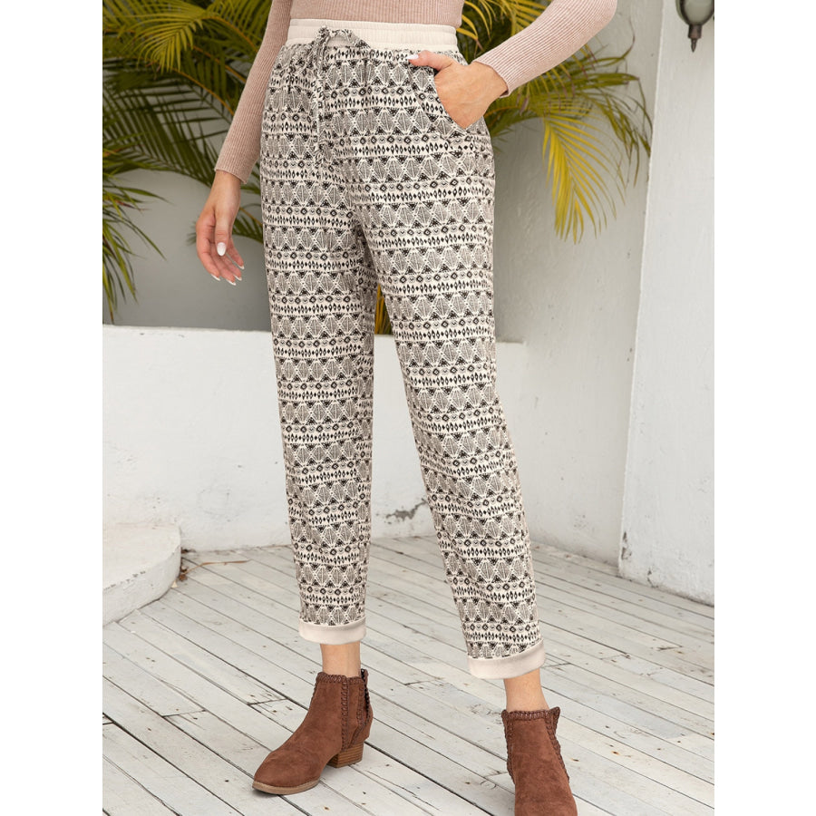 Tied Printed Pants with Pockets Apparel and Accessories