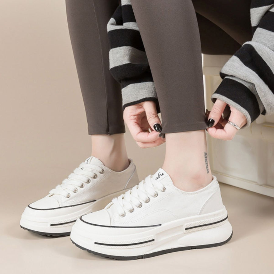 Tied Round Toe Platform Sneakers Apparel and Accessories