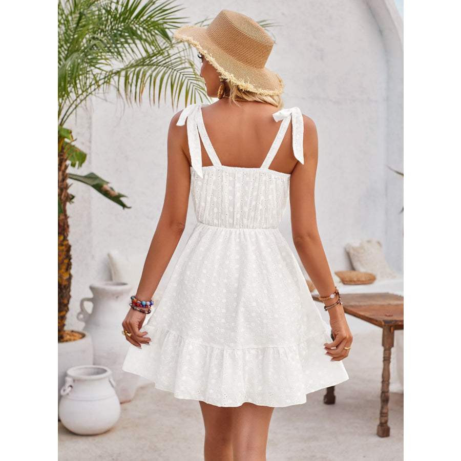 Tied Ruffled V-Neck Sleeveless Mini Dress White / S Apparel and Accessories