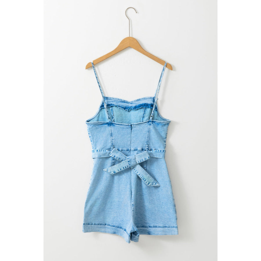 Tied Spaghetti Strap Denim Romper Apparel and Accessories