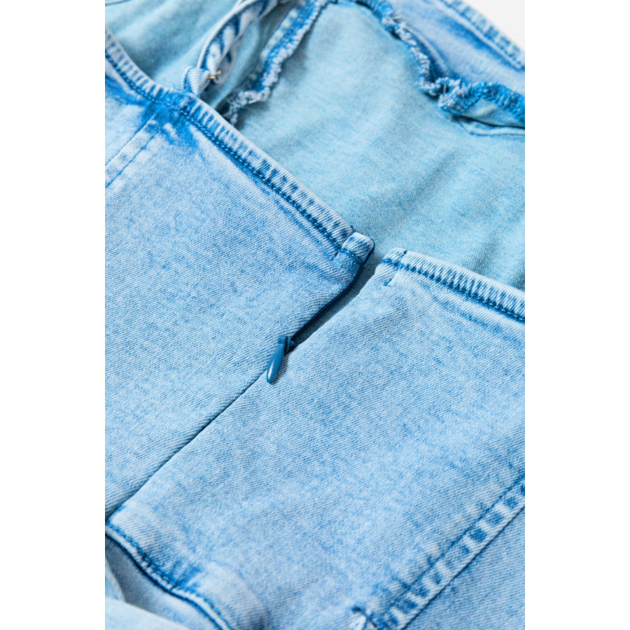 Tied Spaghetti Strap Denim Romper Apparel and Accessories