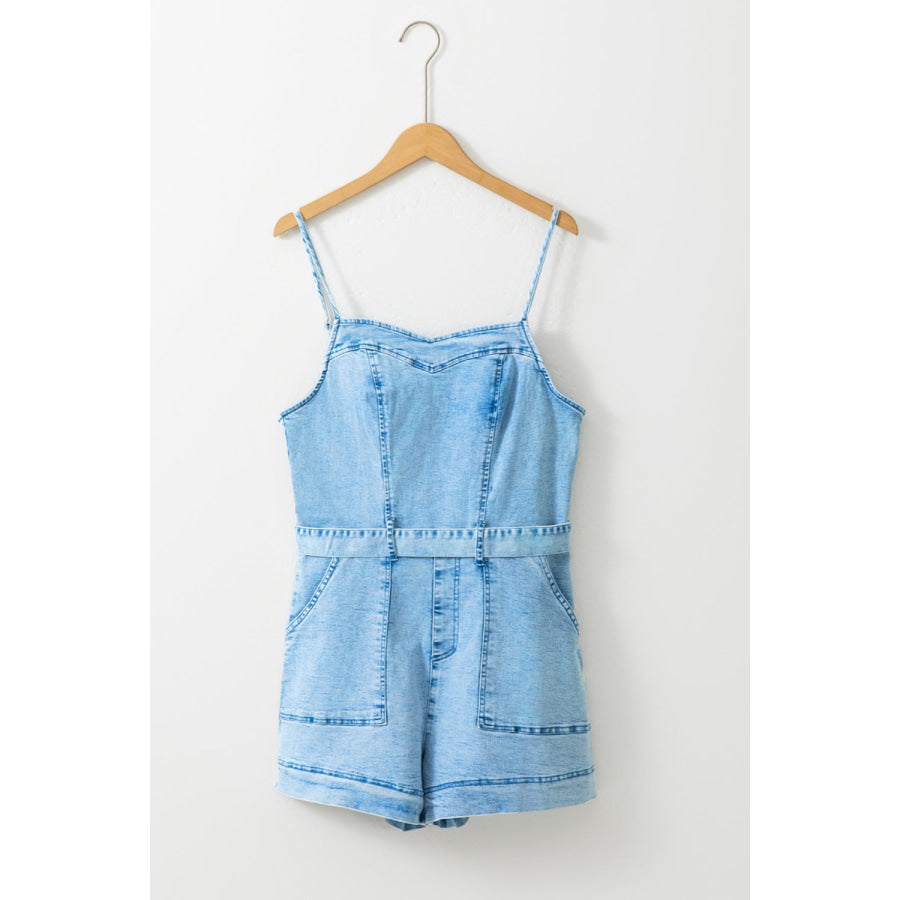 Tied Spaghetti Strap Denim Romper Apparel and Accessories