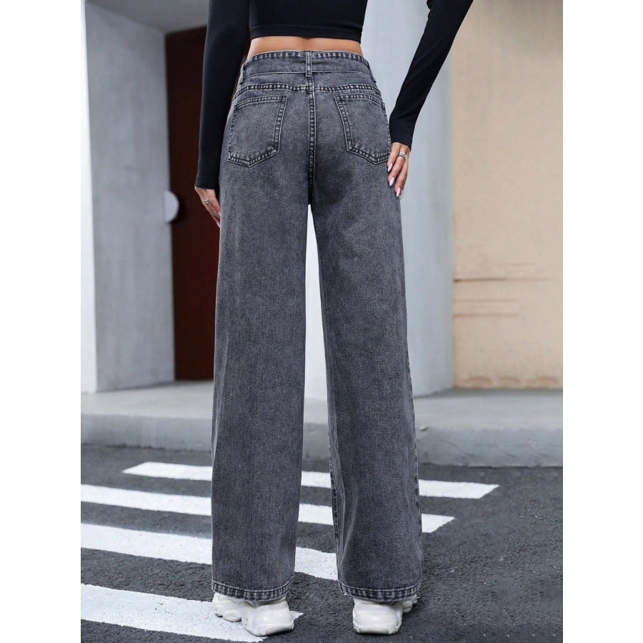 Tied Straight Leg Jeans with Pockets Apparel and Accessories