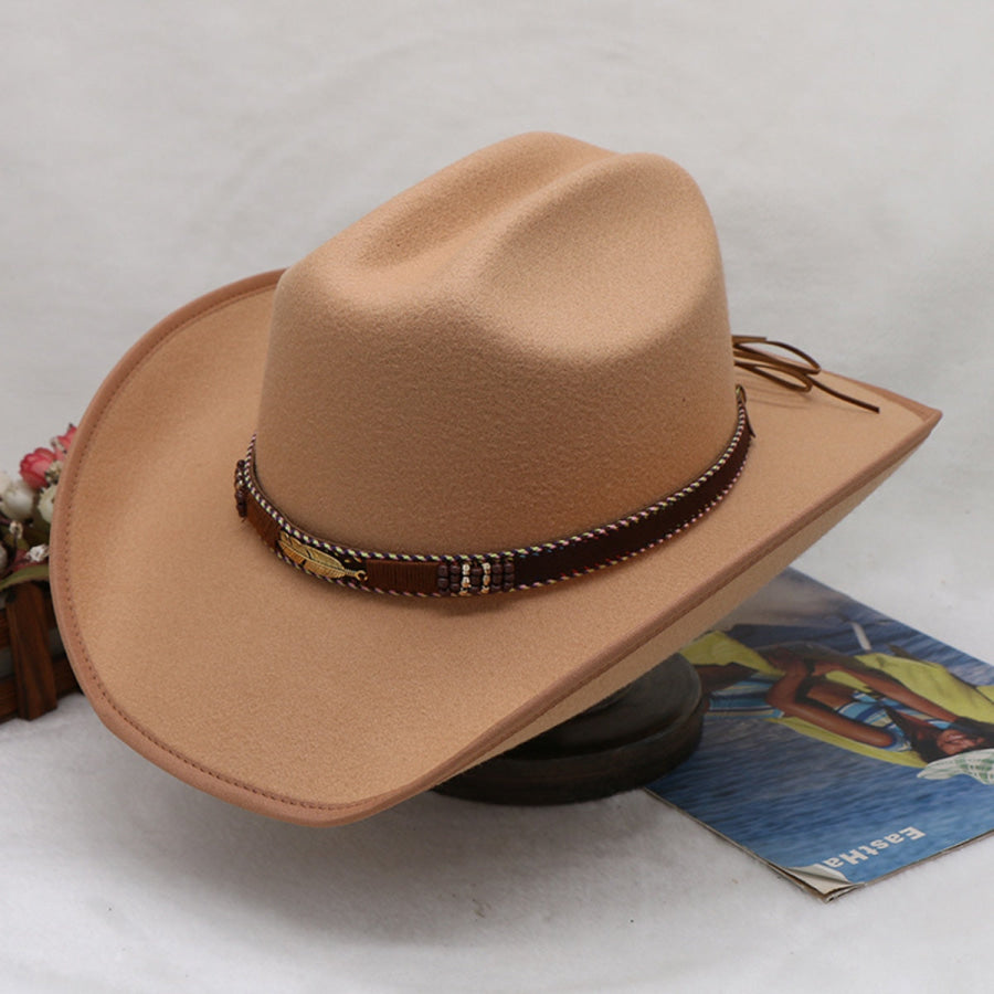 Tied Wide Brim Tweed Hat Camel / One Size Apparel and Accessories