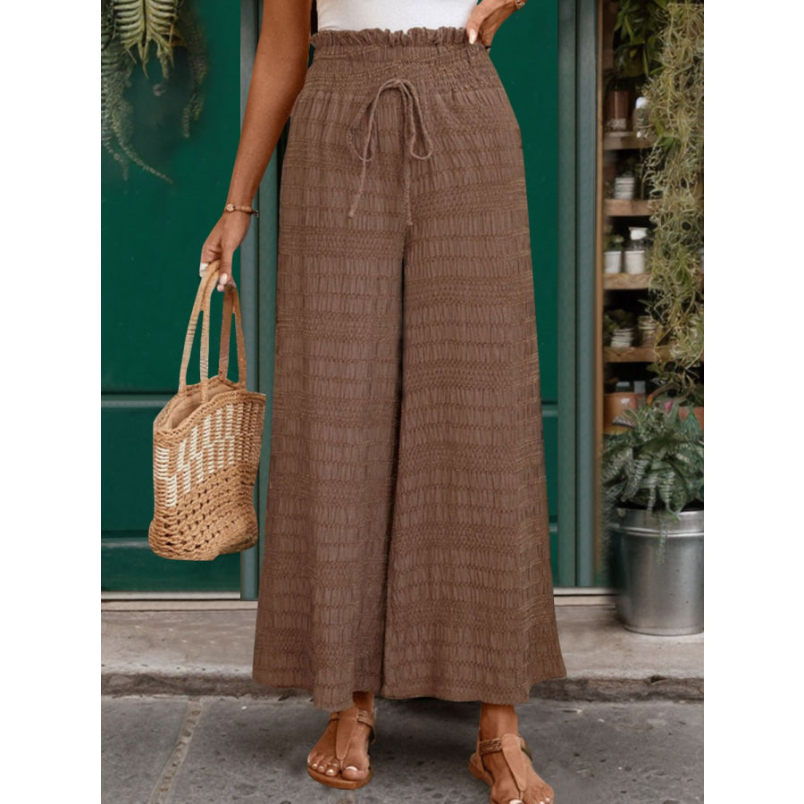 Tied Wide Leg Pants Brown / S Apparel and Accessories