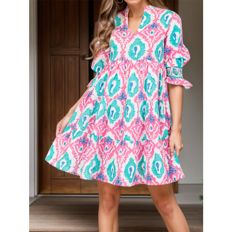Tiered Printed Half Sleeve Mini Dress Apparel and Accessories