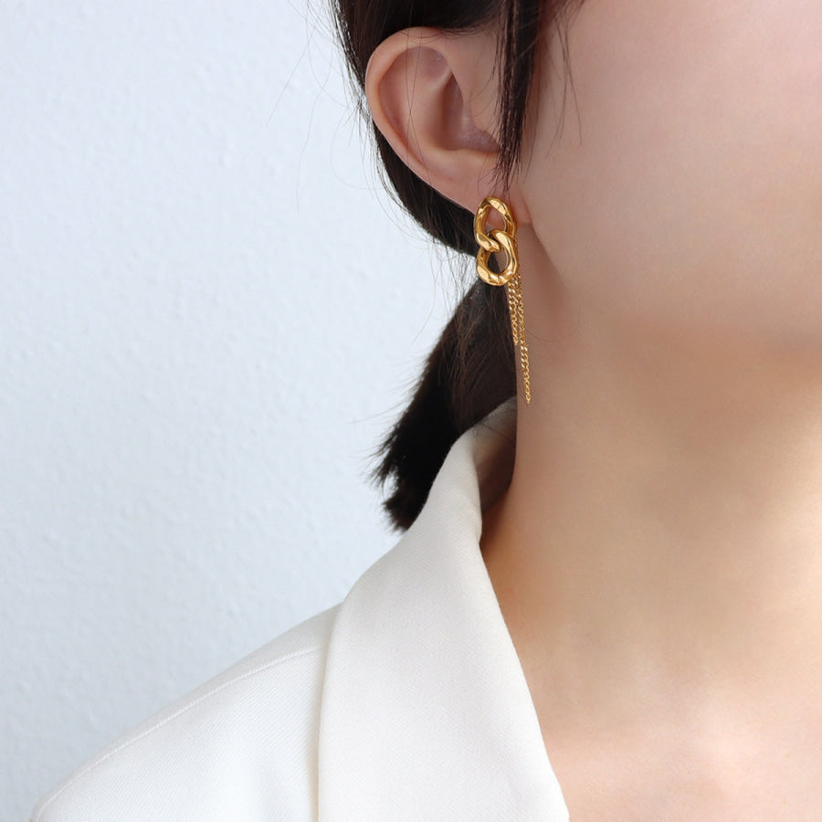 Titanium Steel Chain Shape Earrings Gold / One Size Apparel and Accessories