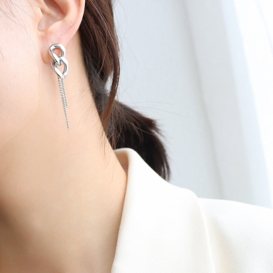Titanium Steel Chain Shape Earrings Silver / One Size Apparel and Accessories