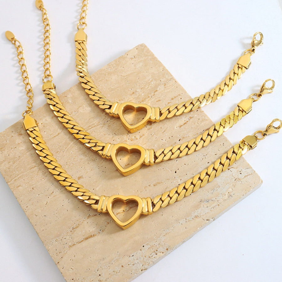 Titanium Steel Cutout Heart Bracelet Gold / One Size Apparel and Accessories