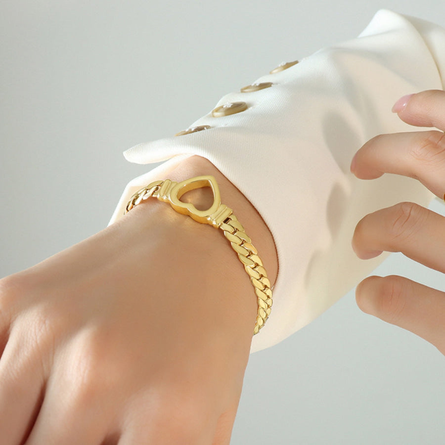 Titanium Steel Cutout Heart Bracelet Gold / One Size Apparel and Accessories