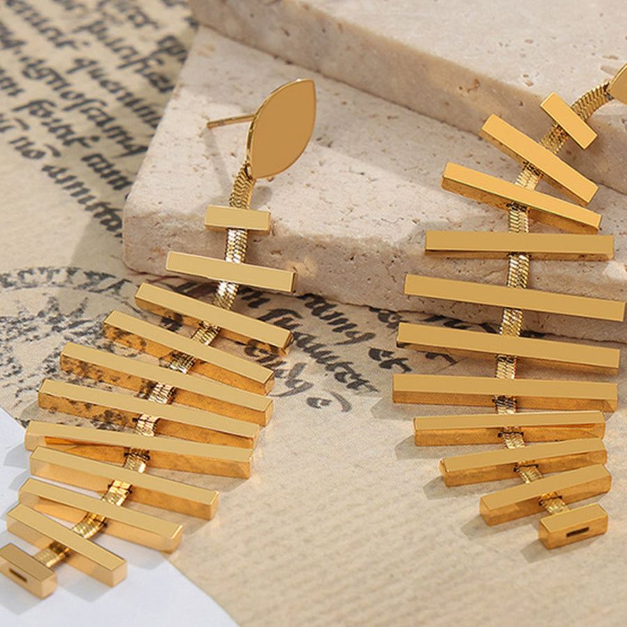 Titanium Steel Fishbone Shape Earrings Gold / One Size Apparel and Accessories