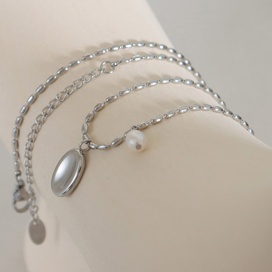 Titanium Steel Freshwater Pearl Pendant Necklace Apparel and Accessories