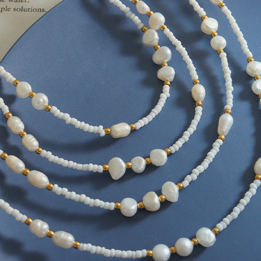 Titanium Steel Glass Bead Pearl Necklace White / One Size Apparel and Accessories