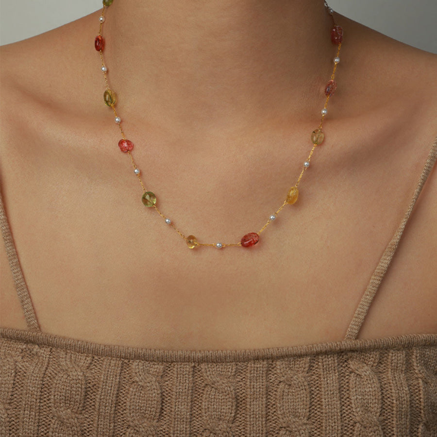 Titanium Steel Gold - plated Bead Necklace Apparel and Accessories