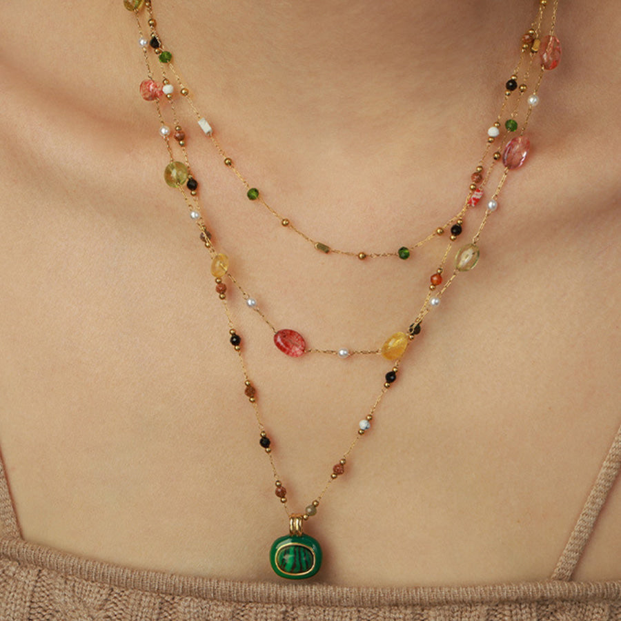 Titanium Steel Gold - plated Bead Necklace Apparel and Accessories