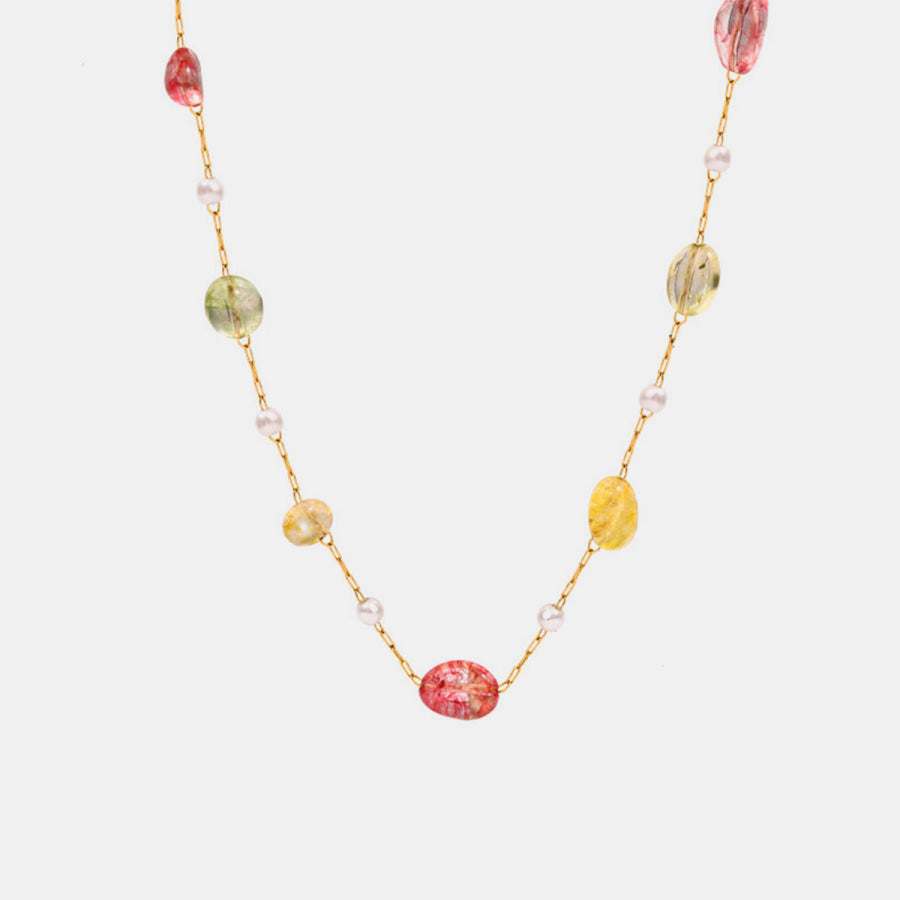 Titanium Steel Gold - plated Bead Necklace Style B / One Size Apparel and Accessories