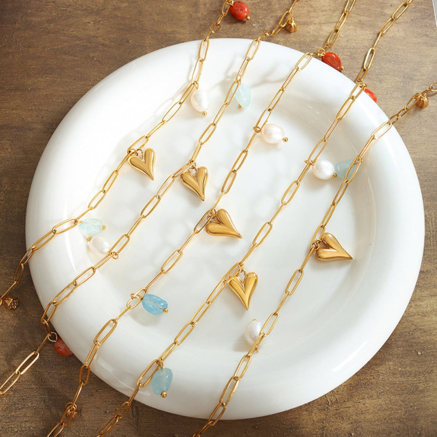 Titanium Steel Heart Pendant Necklace Gold / One Size Apparel and Accessories