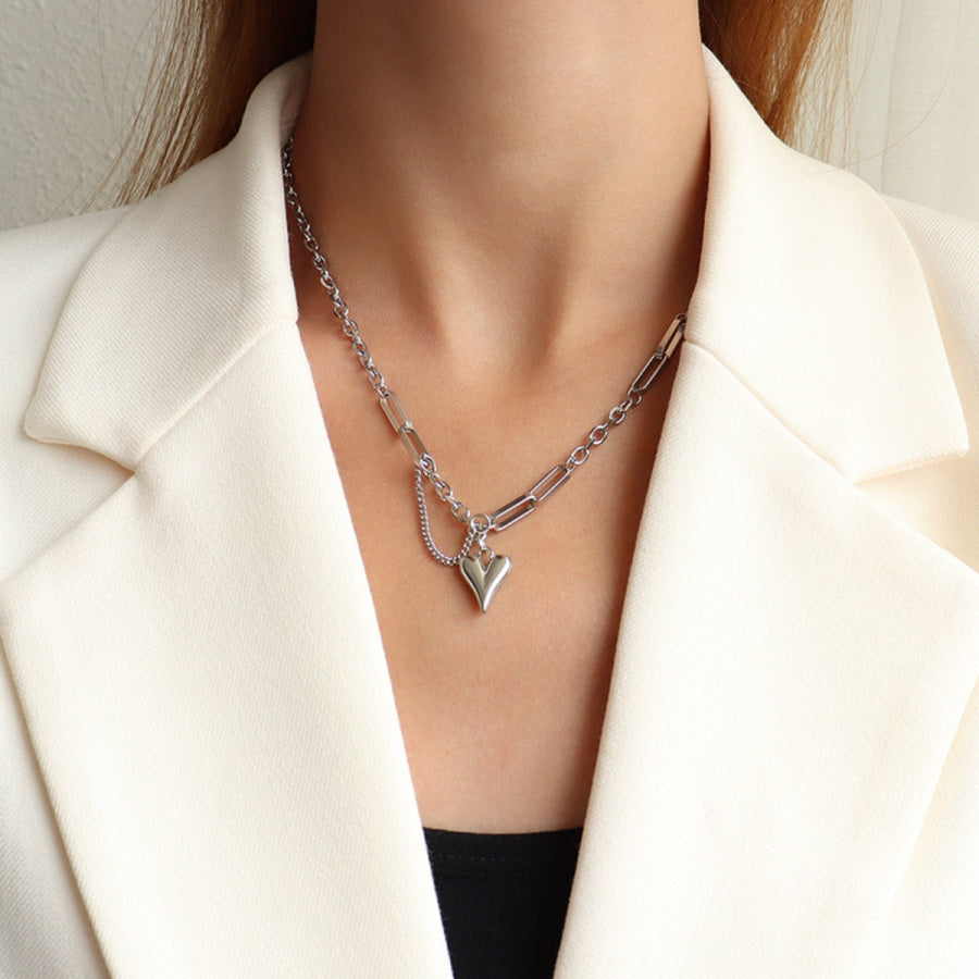 Titanium Steel Heart Pendant Necklace Silver / One Size Apparel and Accessories