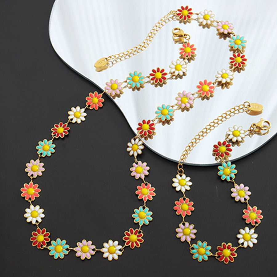 Titanium Steel Oil Drip Flower Necklace Gold / One Size Apparel and Accessories