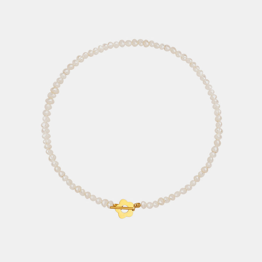 Titanium Steel Pearl Flower Necklace Gold / One Size Apparel and Accessories