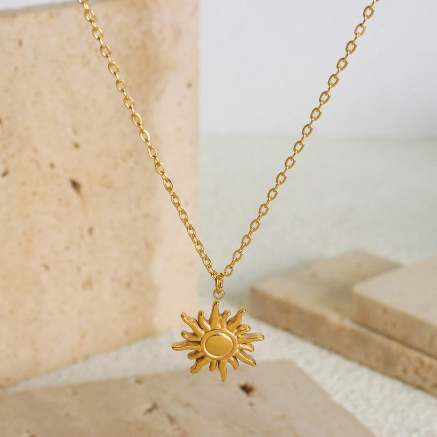 Titanium Steel Sun Shape Pendant Necklace Gold / One Size Apparel and Accessories