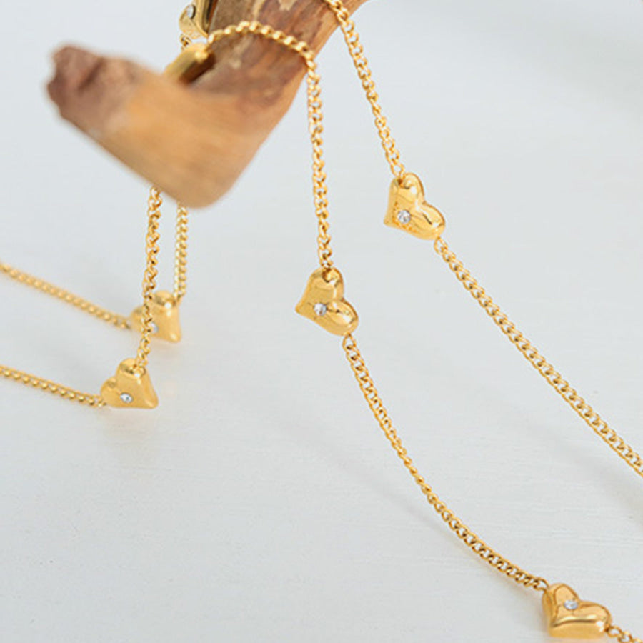 Titanium Steel Zircon Heart Necklace Gold / One Size Apparel and Accessories