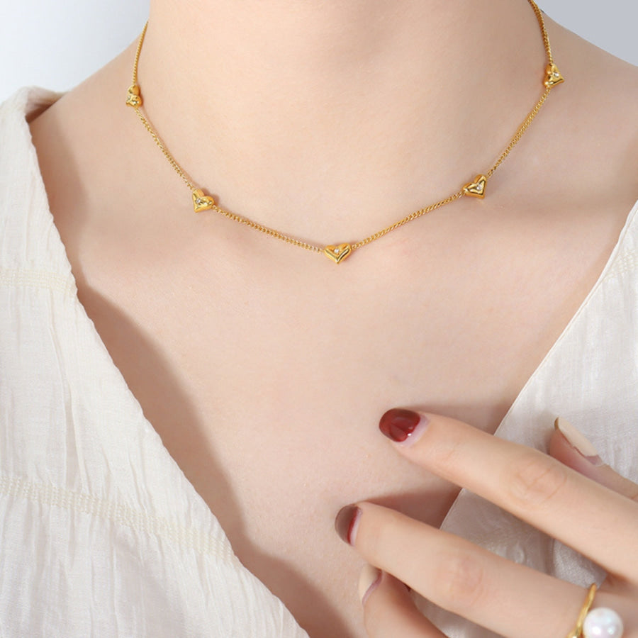 Titanium Steel Zircon Heart Necklace Gold / One Size Apparel and Accessories