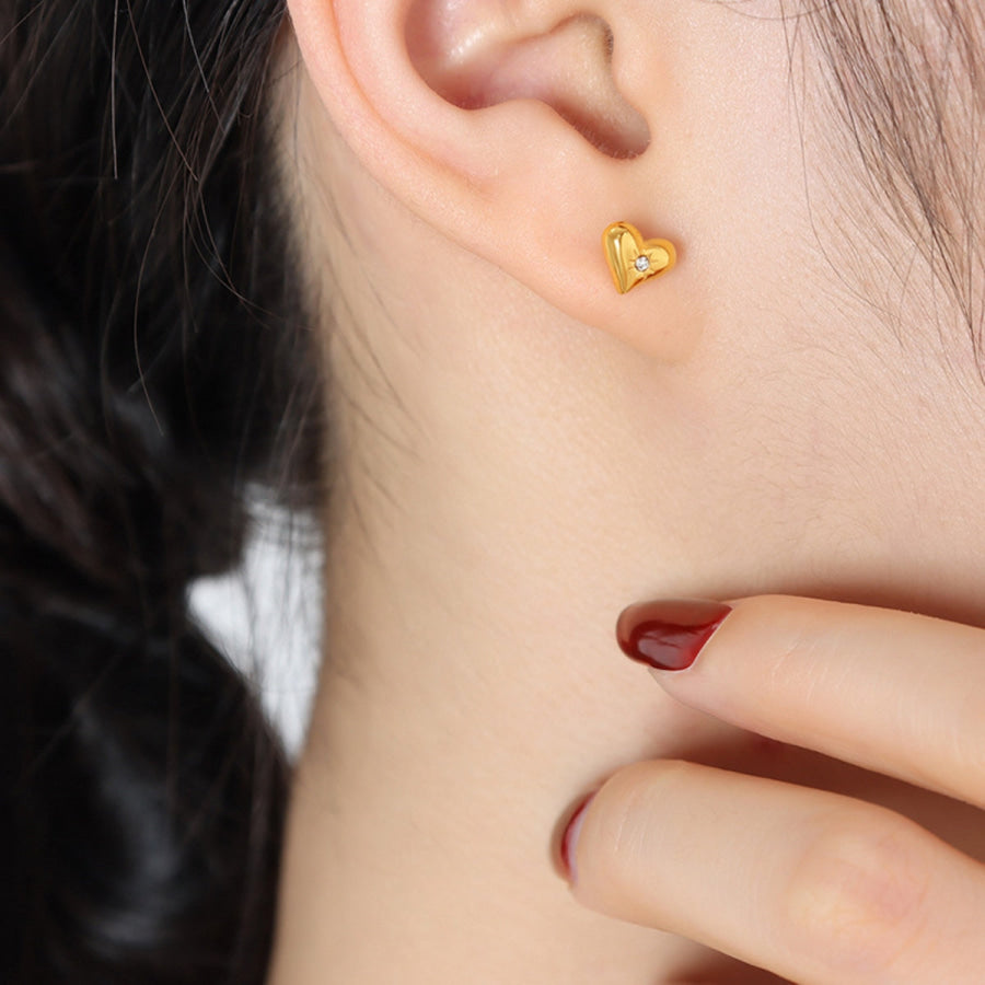 Titanium Steel Zircon Heart Stud Earrings Gold / One Size Apparel and Accessories