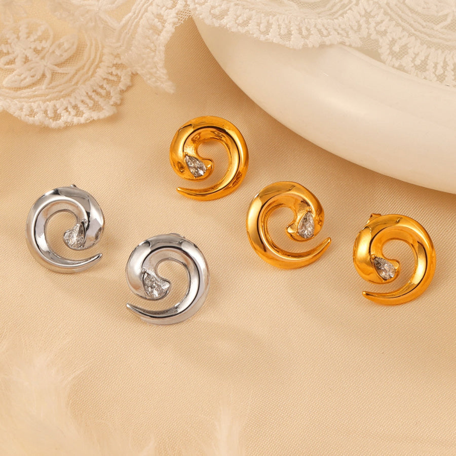 Titanium Steel Zircon Spiral Shape Earrings Apparel and Accessories