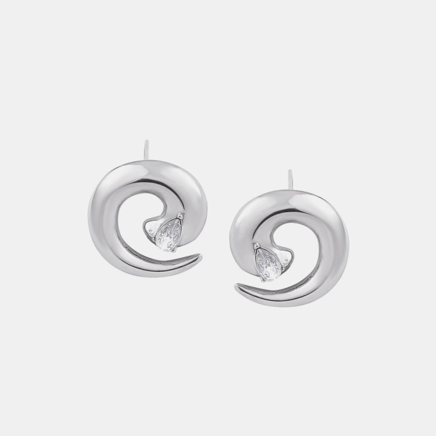 Titanium Steel Zircon Spiral Shape Earrings Silver / One Size Apparel and Accessories