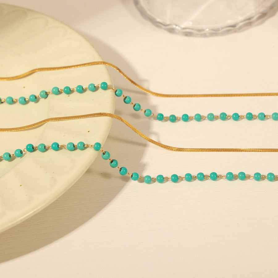 Turquoise Titanium Steel Double - Layered Necklace Gold / One Size Apparel and Accessories