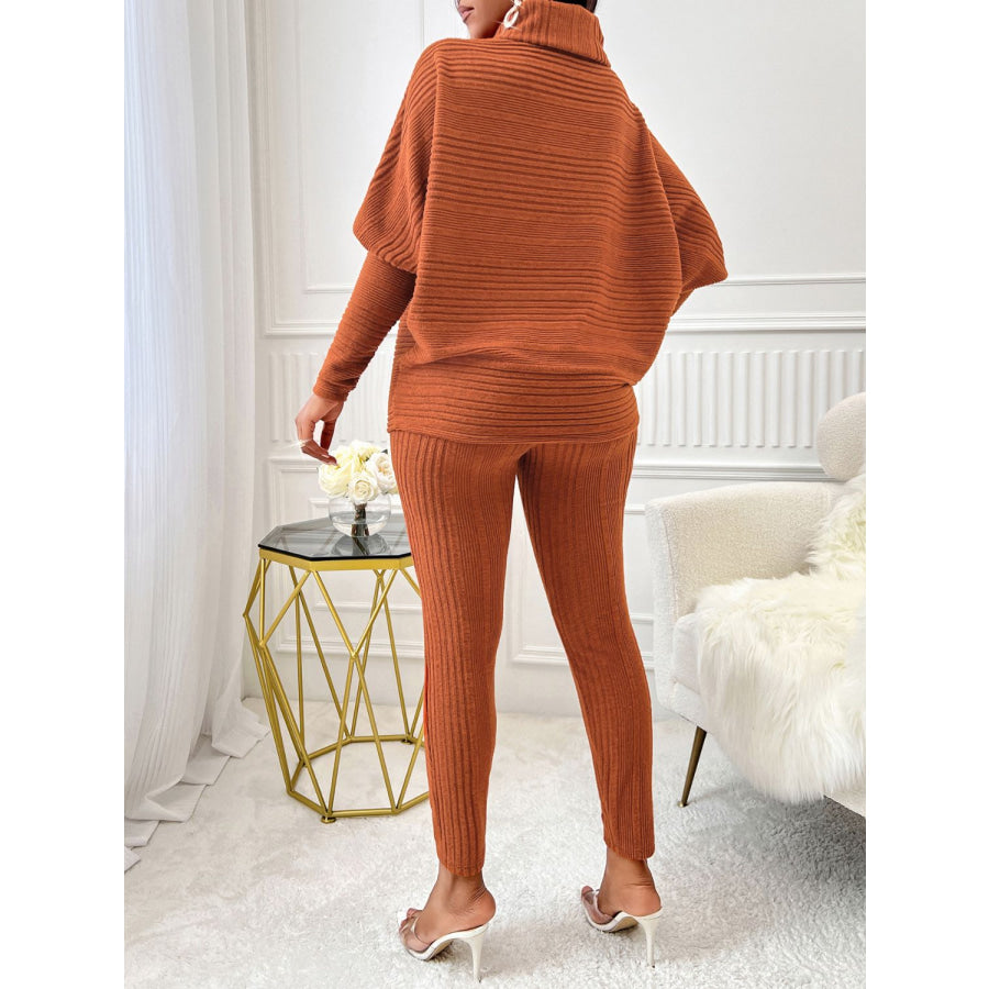Turtleneck Batwing Sleeve Top and Pants Set Terracotta / M Apparel and Accessories