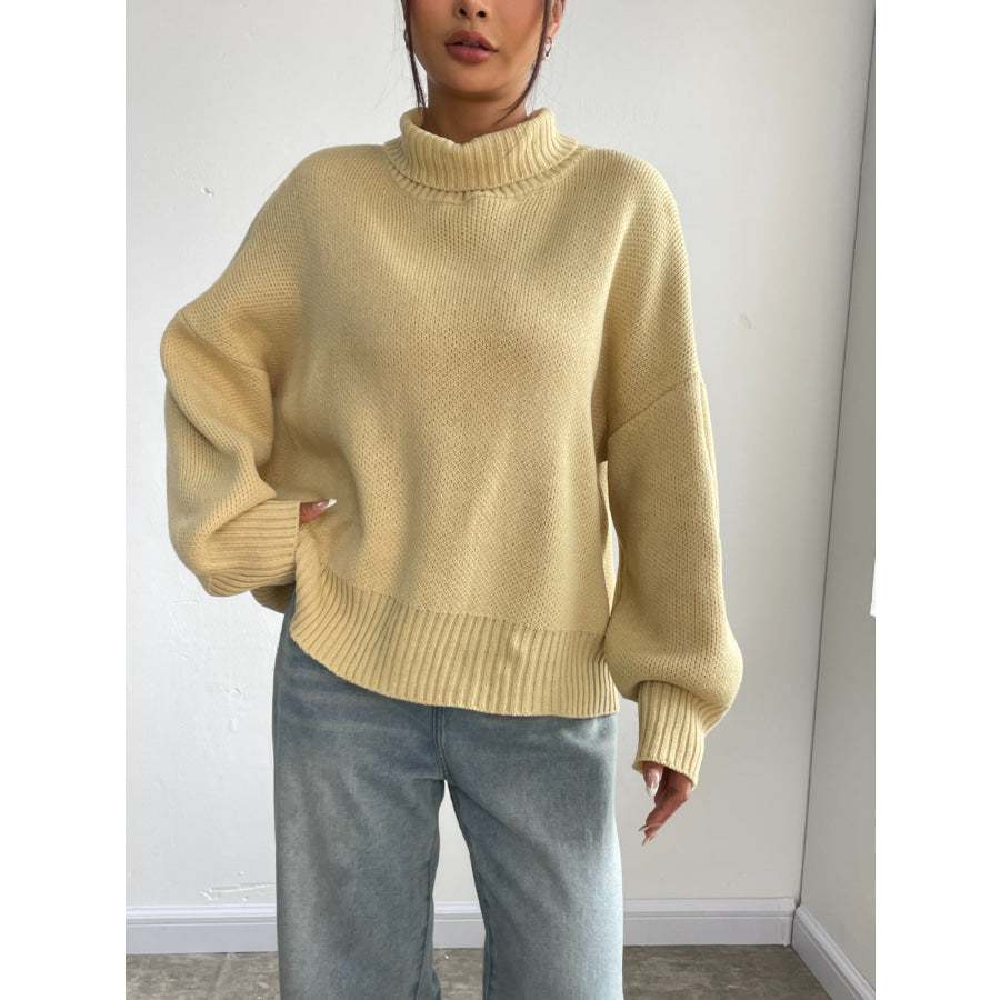 Turtleneck Dropped Shoulder Sweater Chartreuse / S Apparel and Accessories