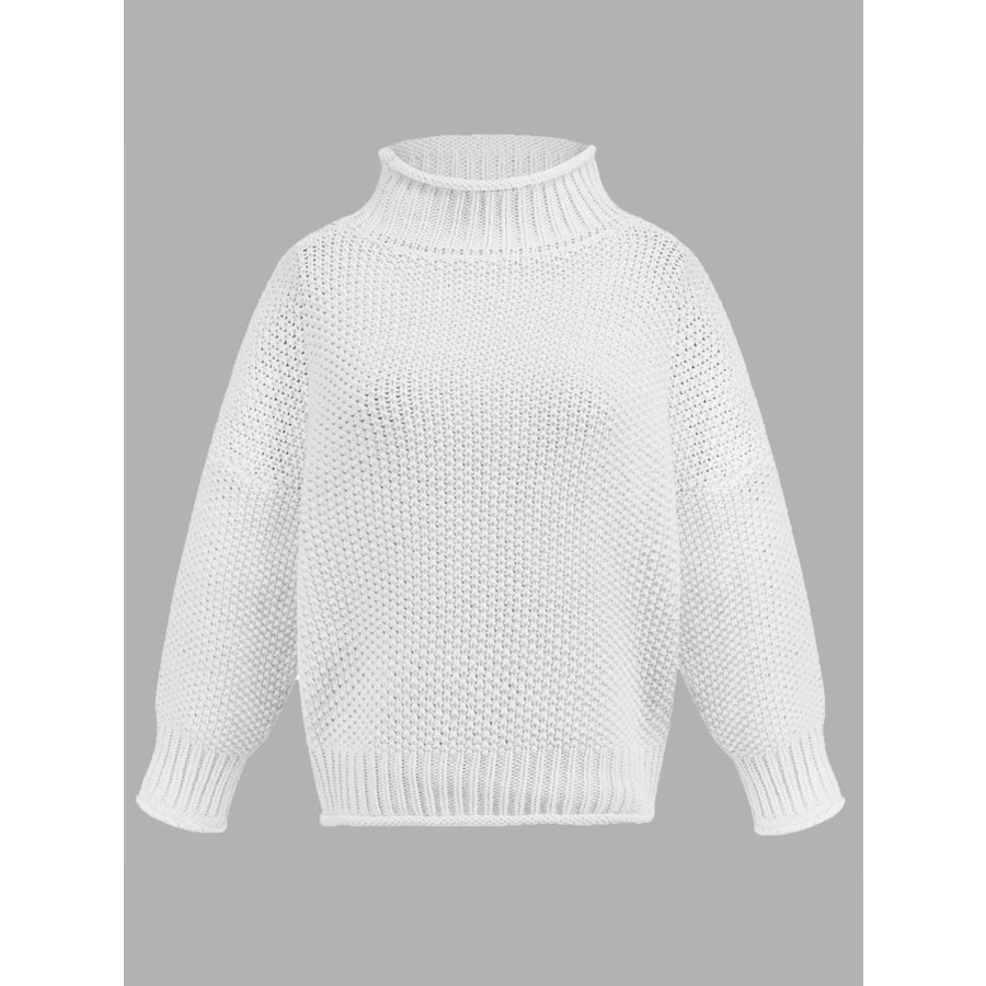 Turtleneck Long Sleeve Sweater White / S Apparel and Accessories