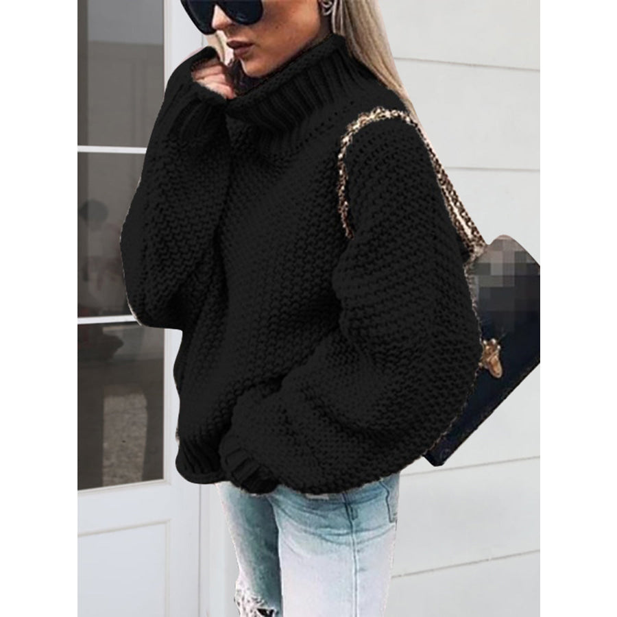 Turtleneck Long Sleeve Sweater Black / S Apparel and Accessories