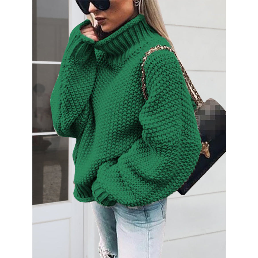 Turtleneck Long Sleeve Sweater Green / S Apparel and Accessories