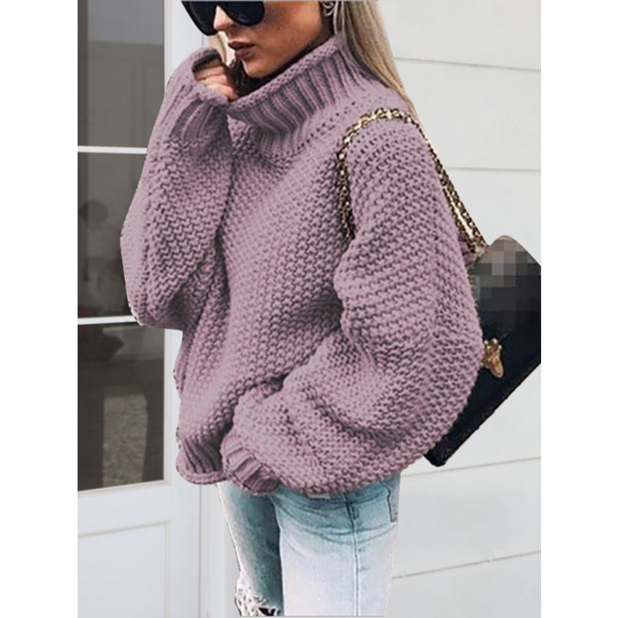 Turtleneck Long Sleeve Sweater Lavender / S Apparel and Accessories