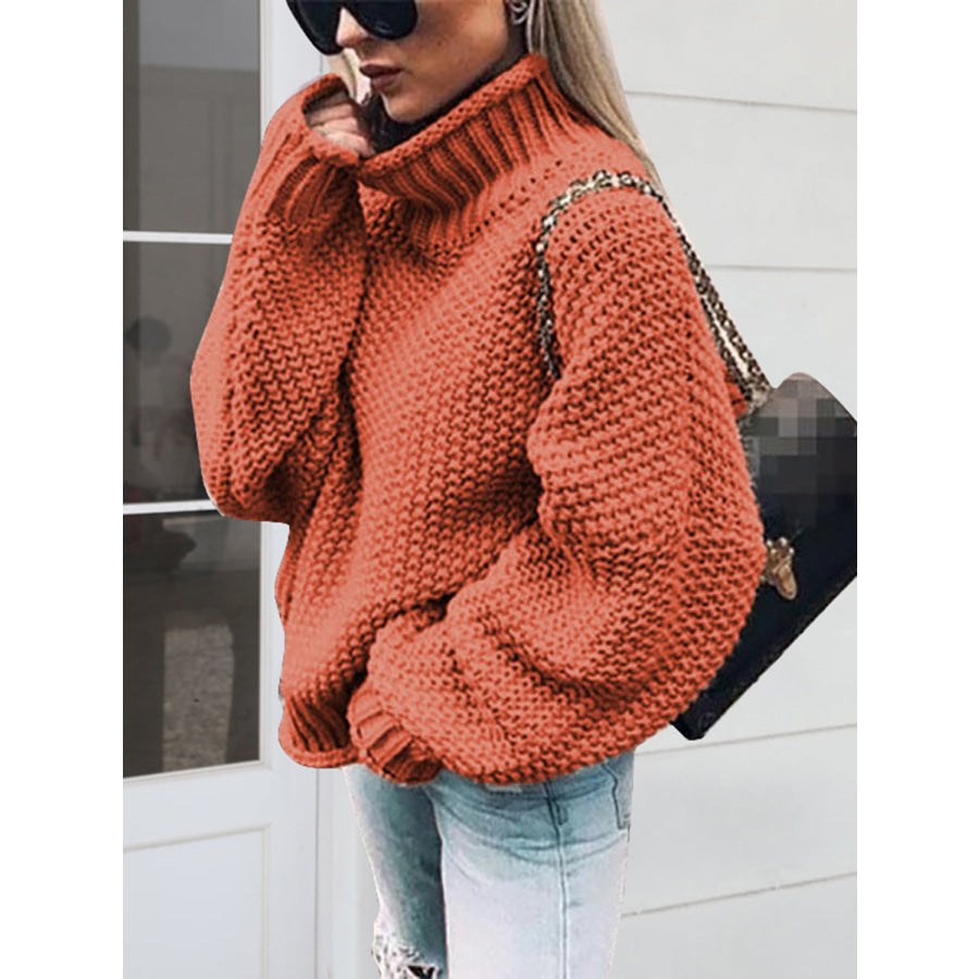 Turtleneck Long Sleeve Sweater Red Orange / S Apparel and Accessories